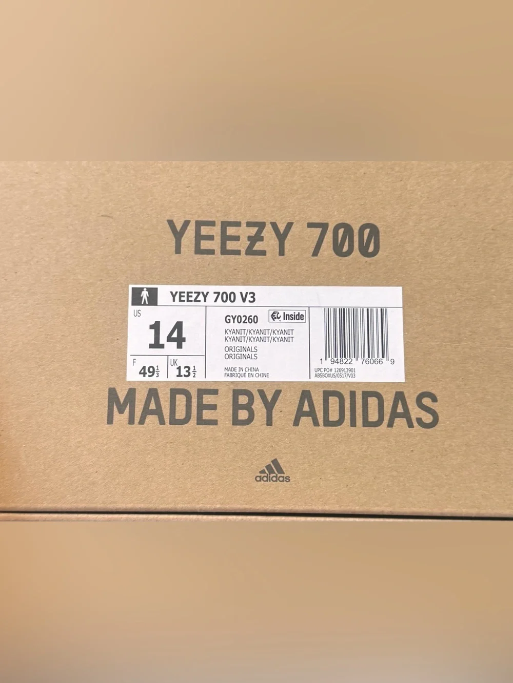 Adidas Yeezy 700 V3 Kyanite Boost Glows Men's Size 14 GY0260 Authentic w/ Box